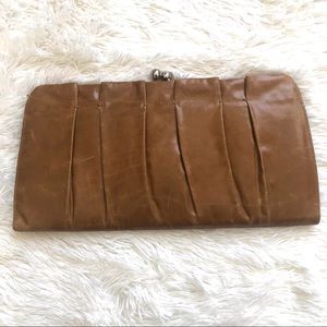 HOBO PLEATED LEATHER CLUTCH WITH KISS LOCK CLOSURE